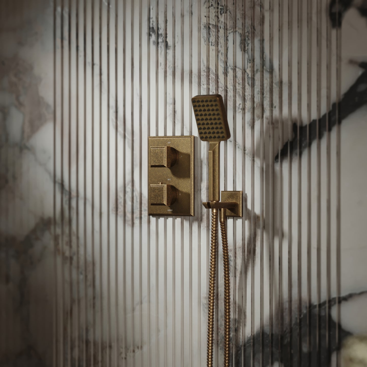 Baroque Aged Bronze Thermostatic Shower with Handheld