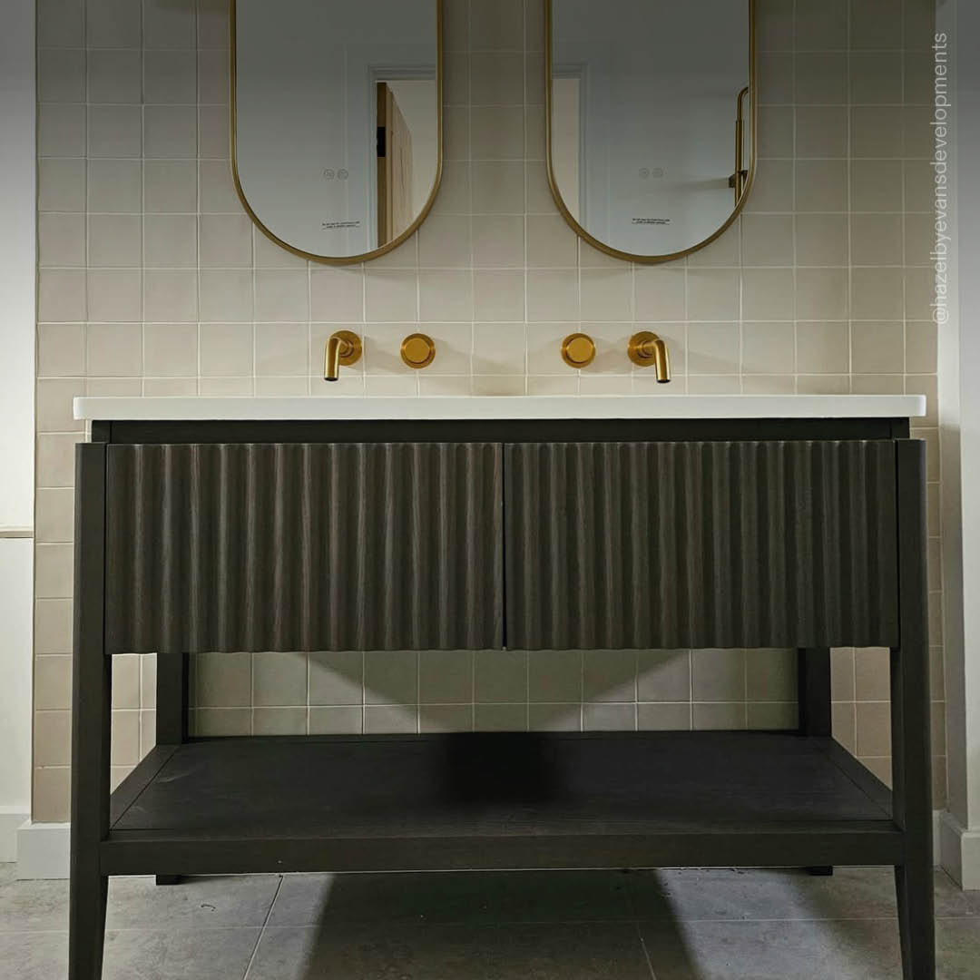 Eclat Grey Oak Wood Grain Vanity Unit 1400mm