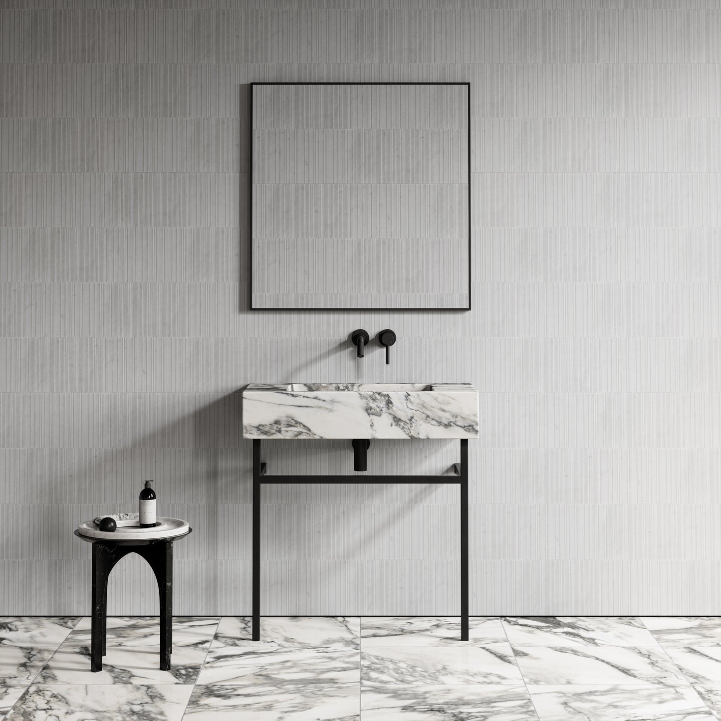 Vernante Arabescato Marble Matte Black Vanity Unit 800mm