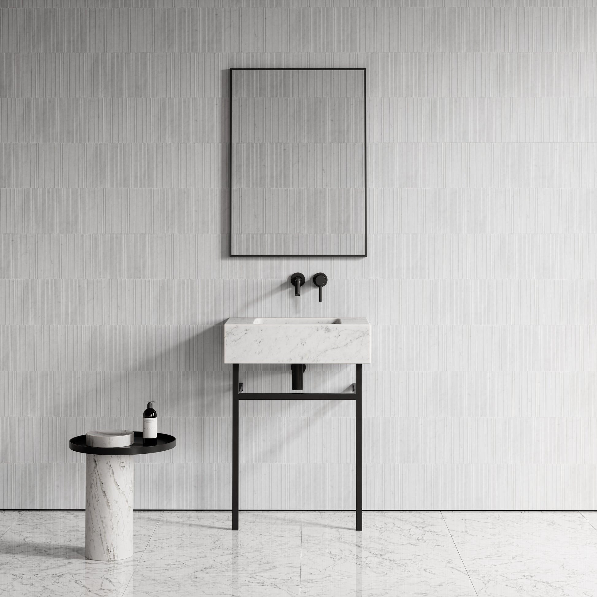 Vernante Carrara Marble Matte Black Vanity Unit 600mm