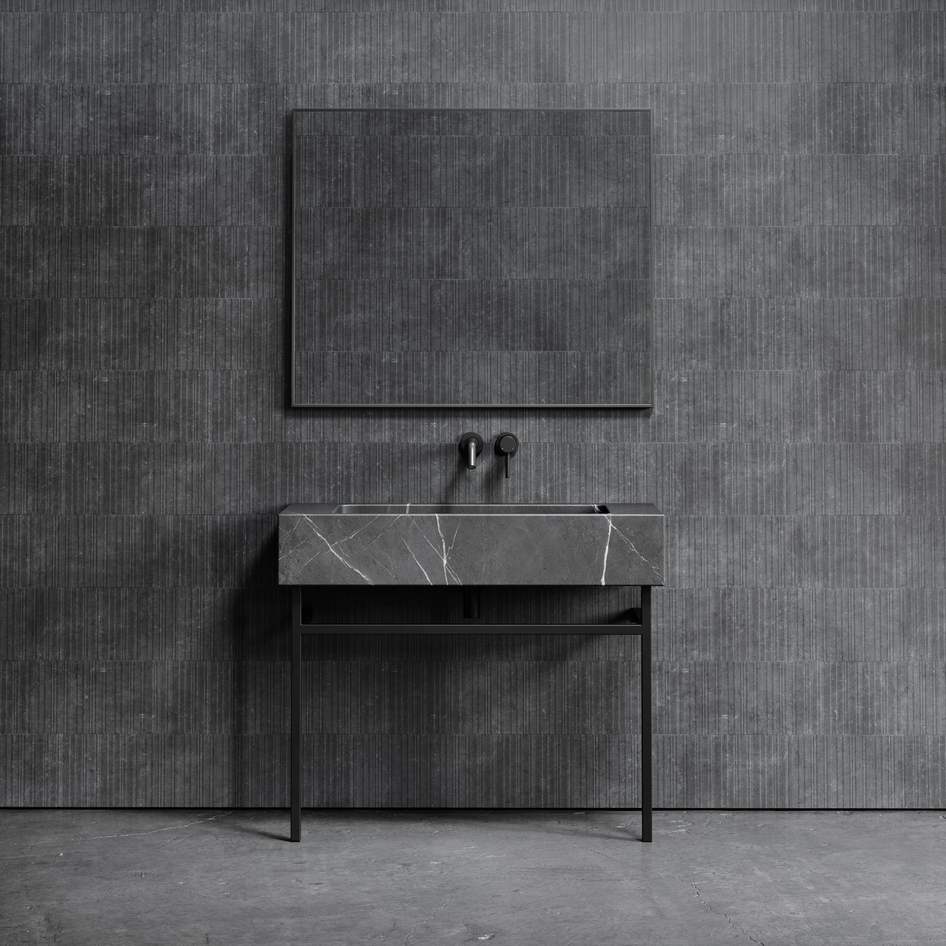 Vernante Pietra Grey Marble Matte Black Vanity Unit 1000mm