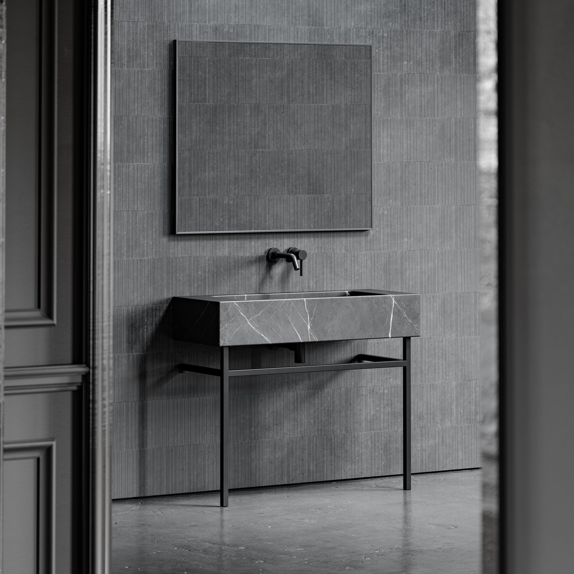 Vernante Pietra Grey Marble Matte Black Vanity Unit 1000mm