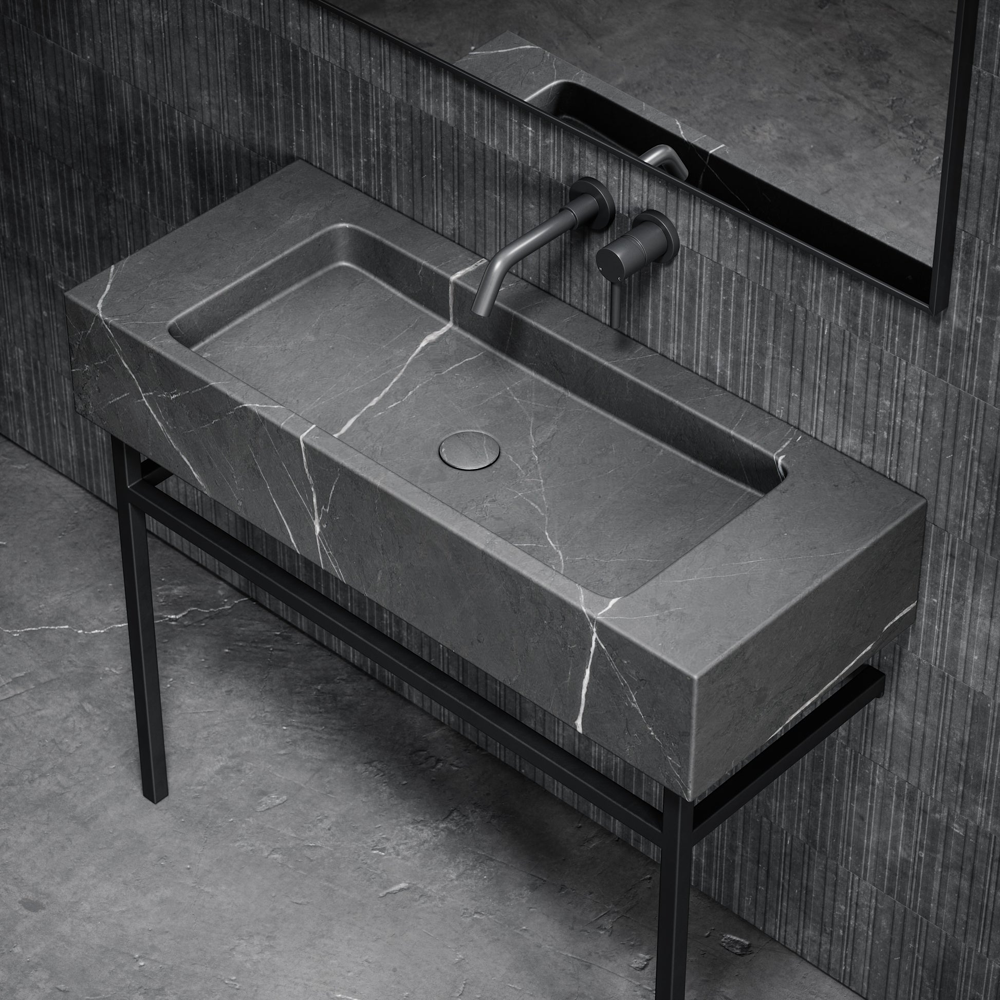 Vernante Pietra Grey Marble Matte Black Vanity Unit 1000mm