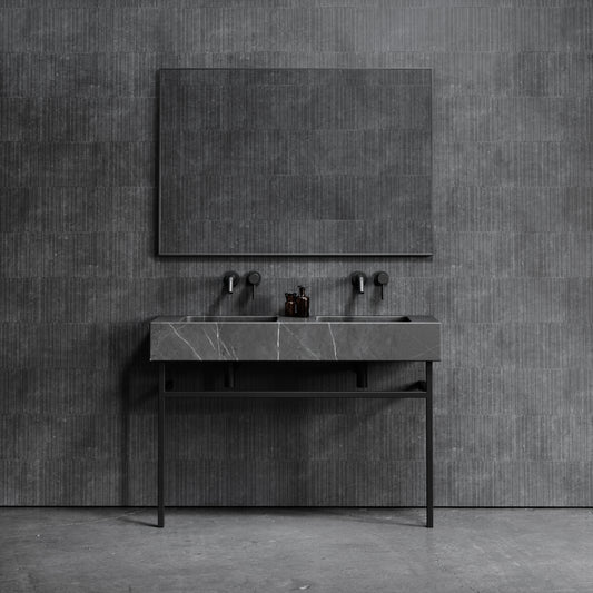 Vernante Pietra Grey Marble Matte Black Vanity Unit 1200mm