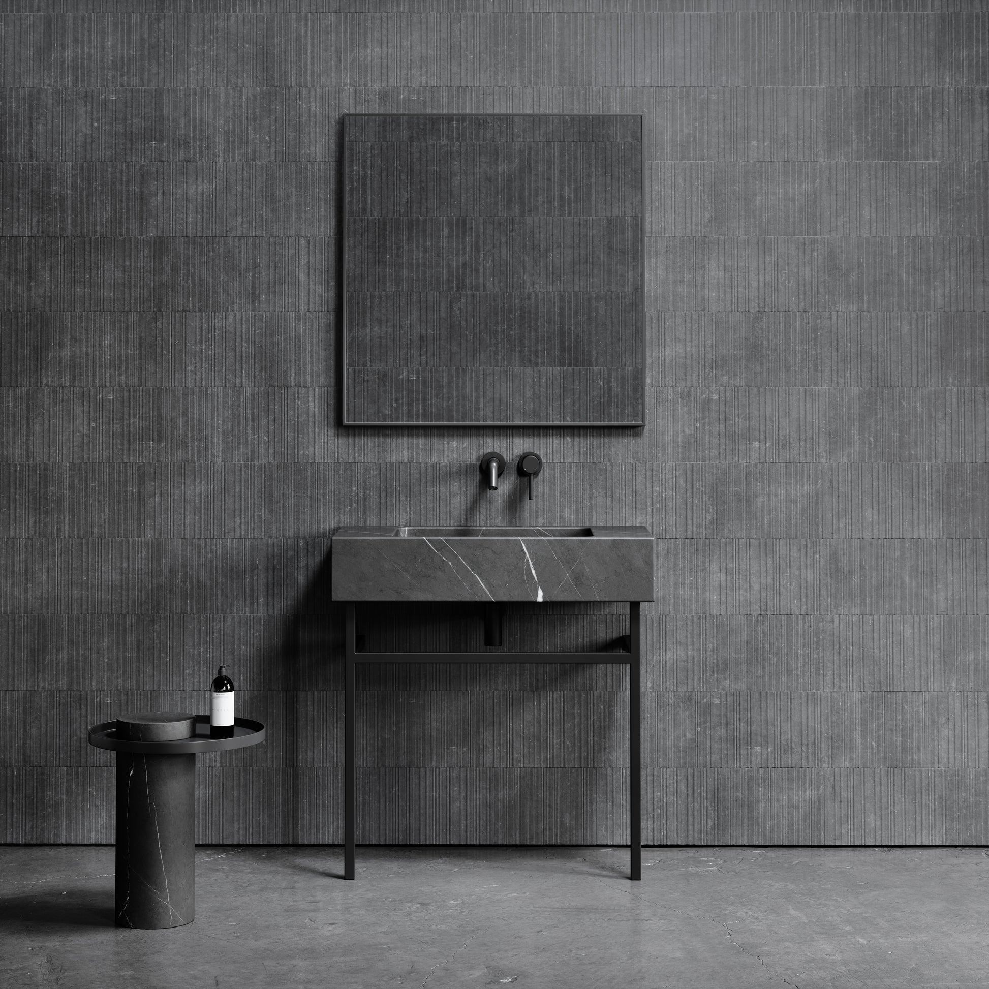 Vernante Pietra Grey Marble Matte Black Vanity Unit 800mm