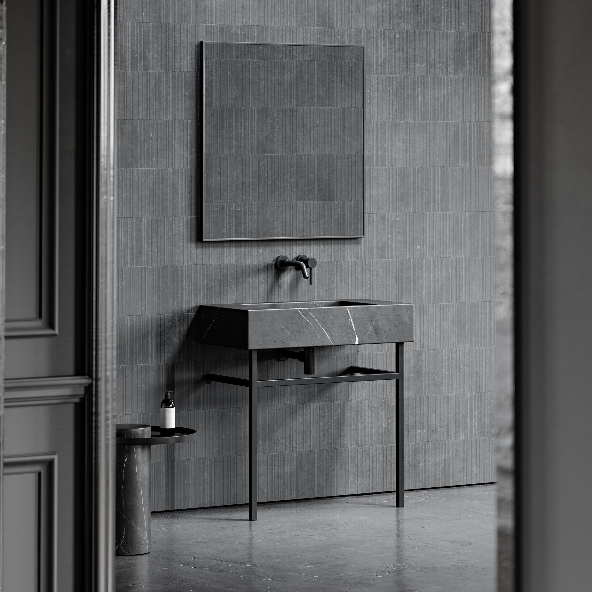 Vernante Pietra Grey Marble Matte Black Vanity Unit 800mm