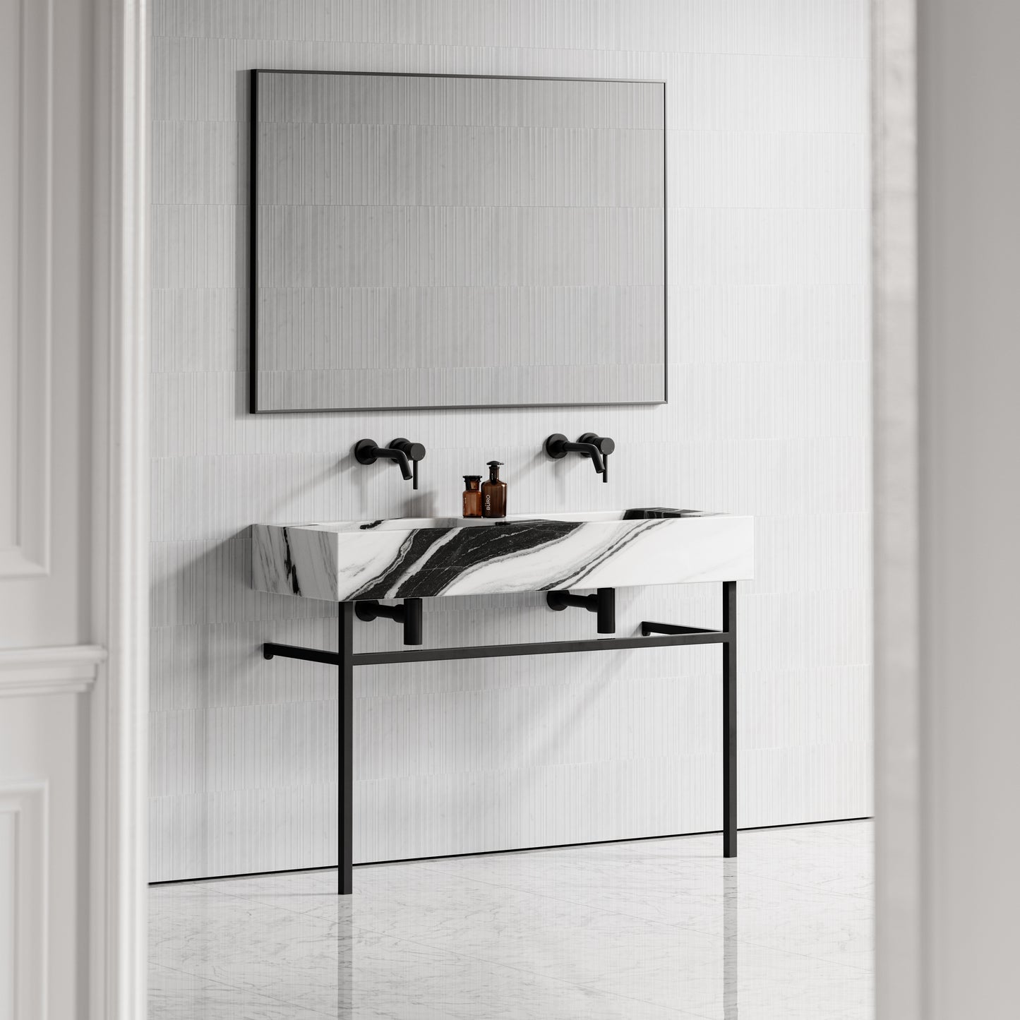 Vernante Panda Marble Matte Black Vanity Unit 1200mm