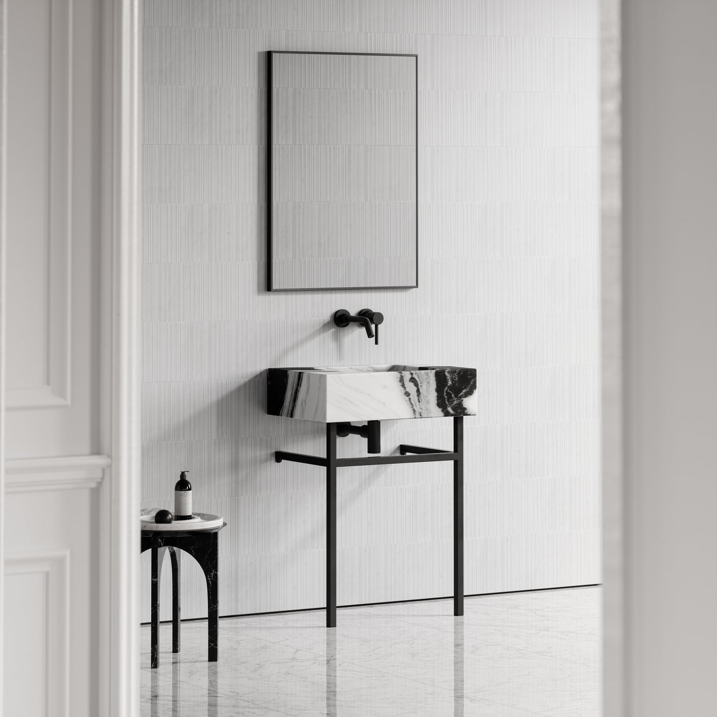 Vernante Panda Marble Matte Black Vanity Unit 600mm