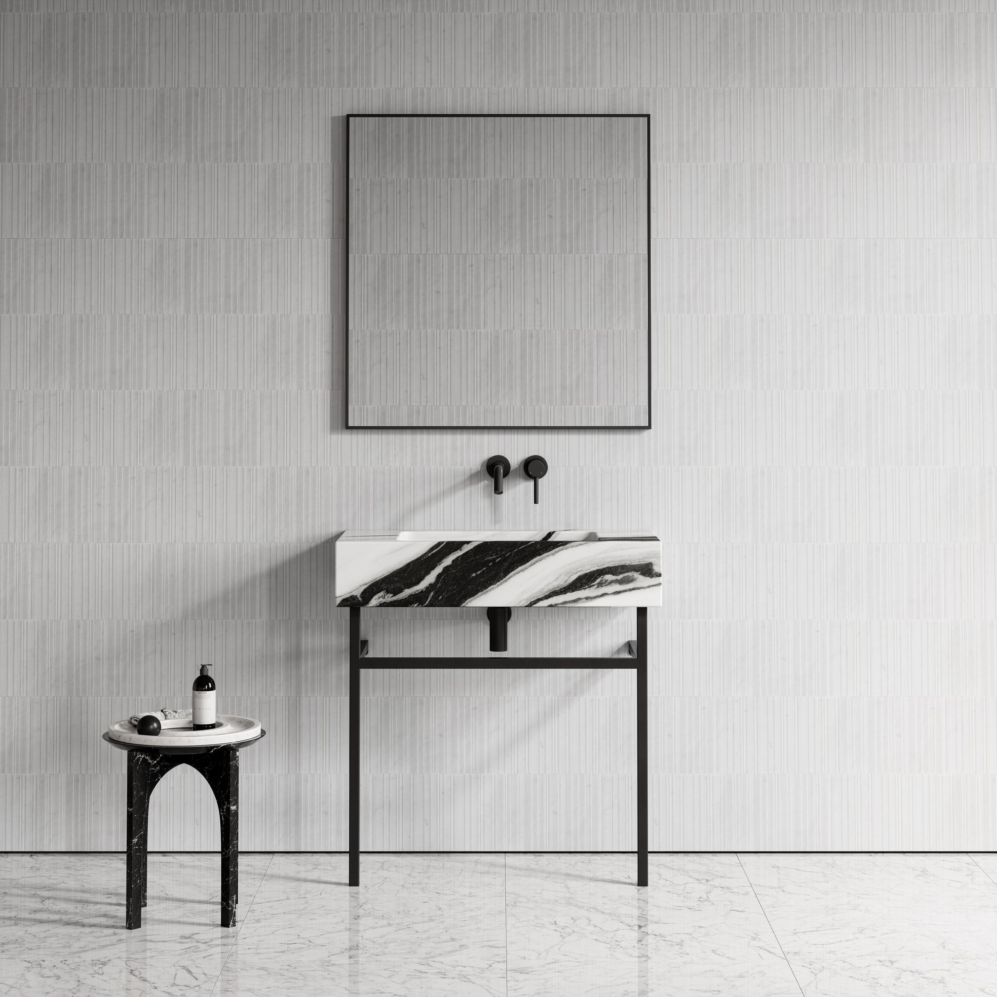 Vernante Panda Marble Matte Black Vanity Unit 800mm