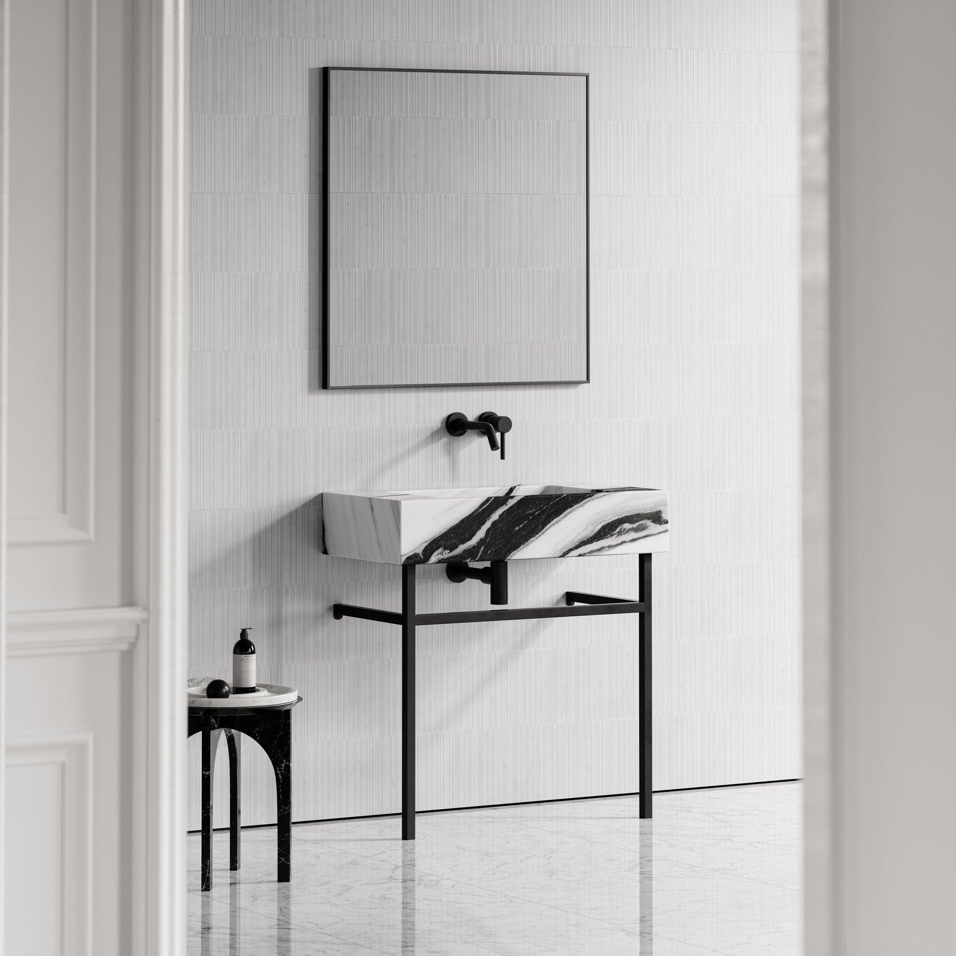 Vernante Panda Marble Matte Black Vanity Unit 800mm