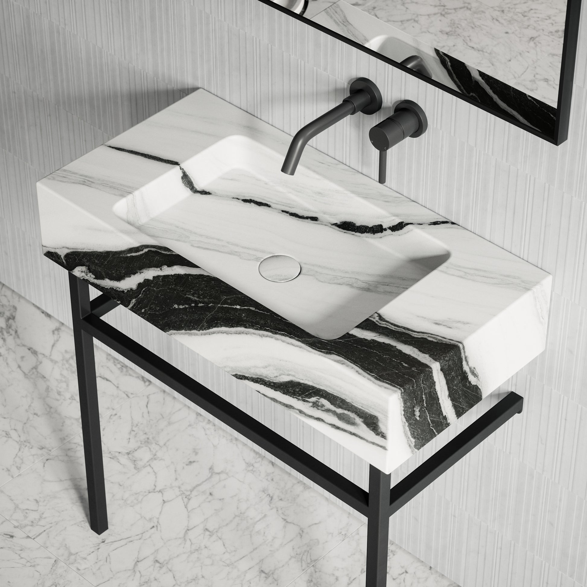 Vernante Panda Marble Matte Black Vanity Unit 800mm