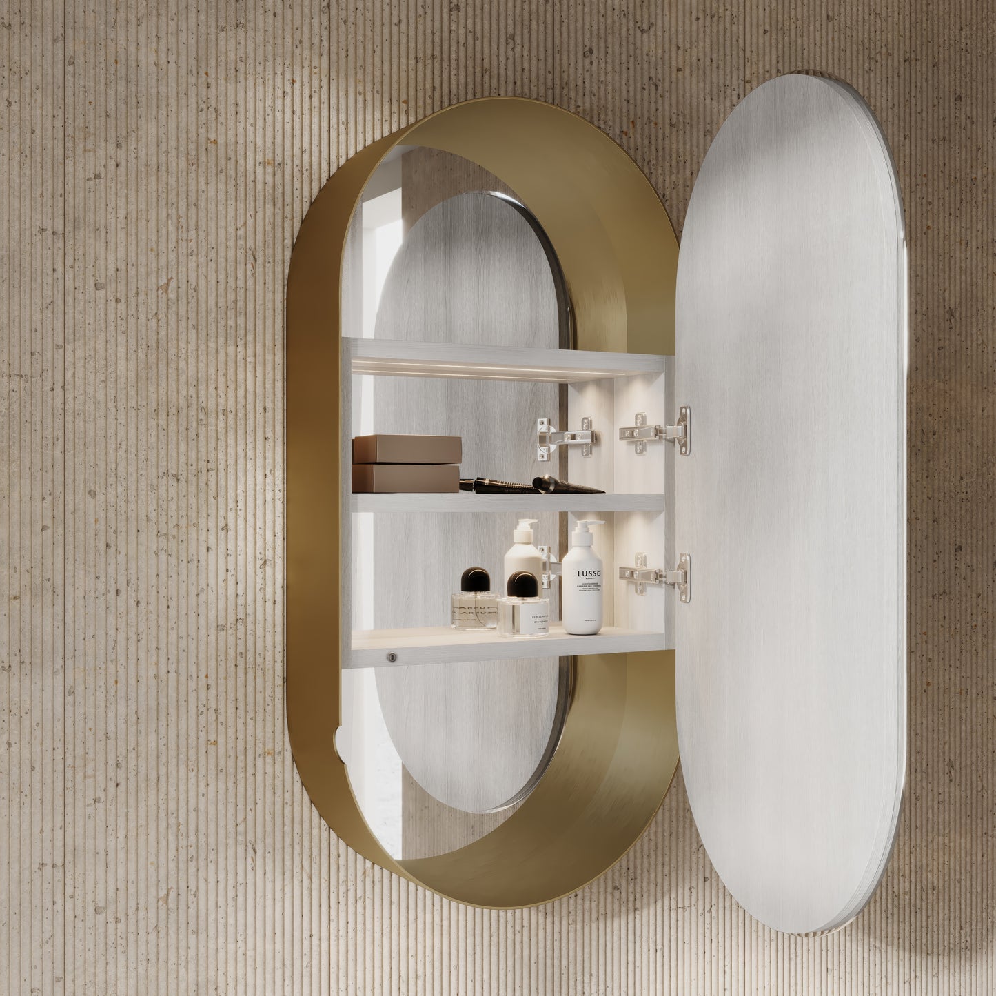 Zenith Brushed Gold Oval LED Mirror Cabinet 450mm