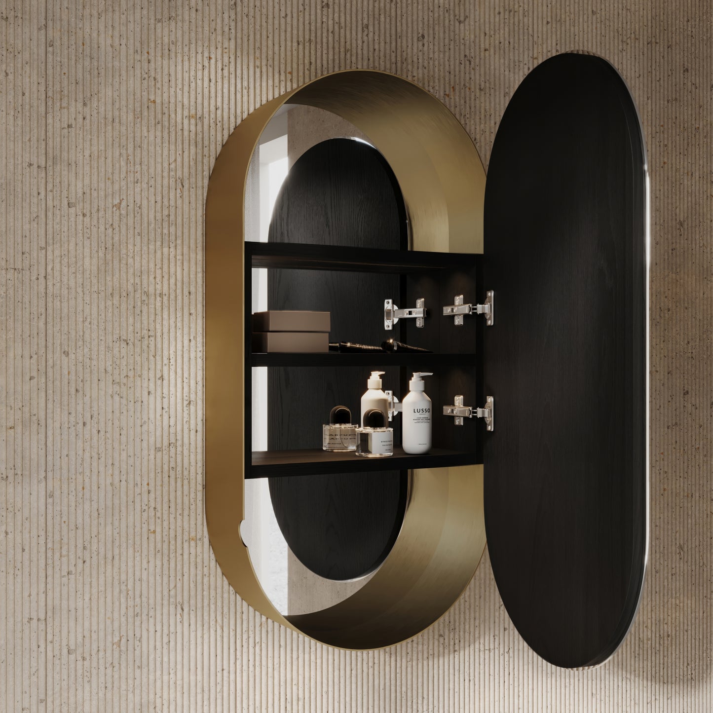 Zenith Brushed Gold Oval LED Mirror Cabinet 450mm