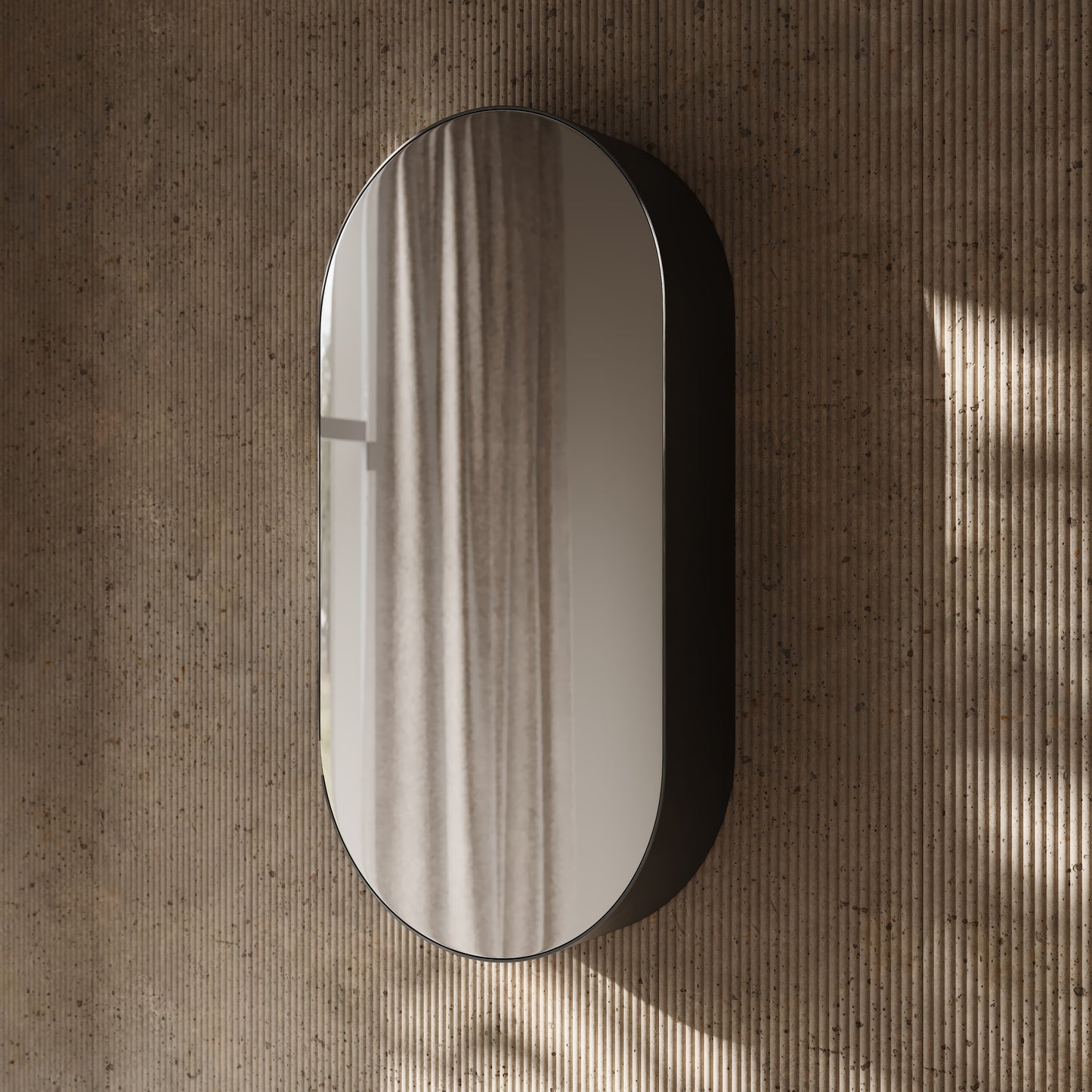 Zenith Matte Black Oval LED Mirror Cabinet 450mm