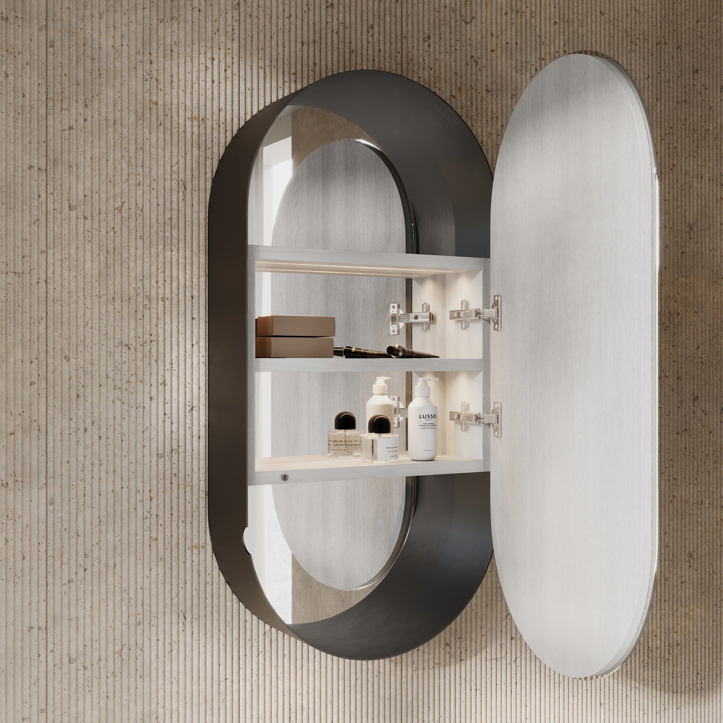 Zenith Matte Black Oval LED Mirror Cabinet 450mm