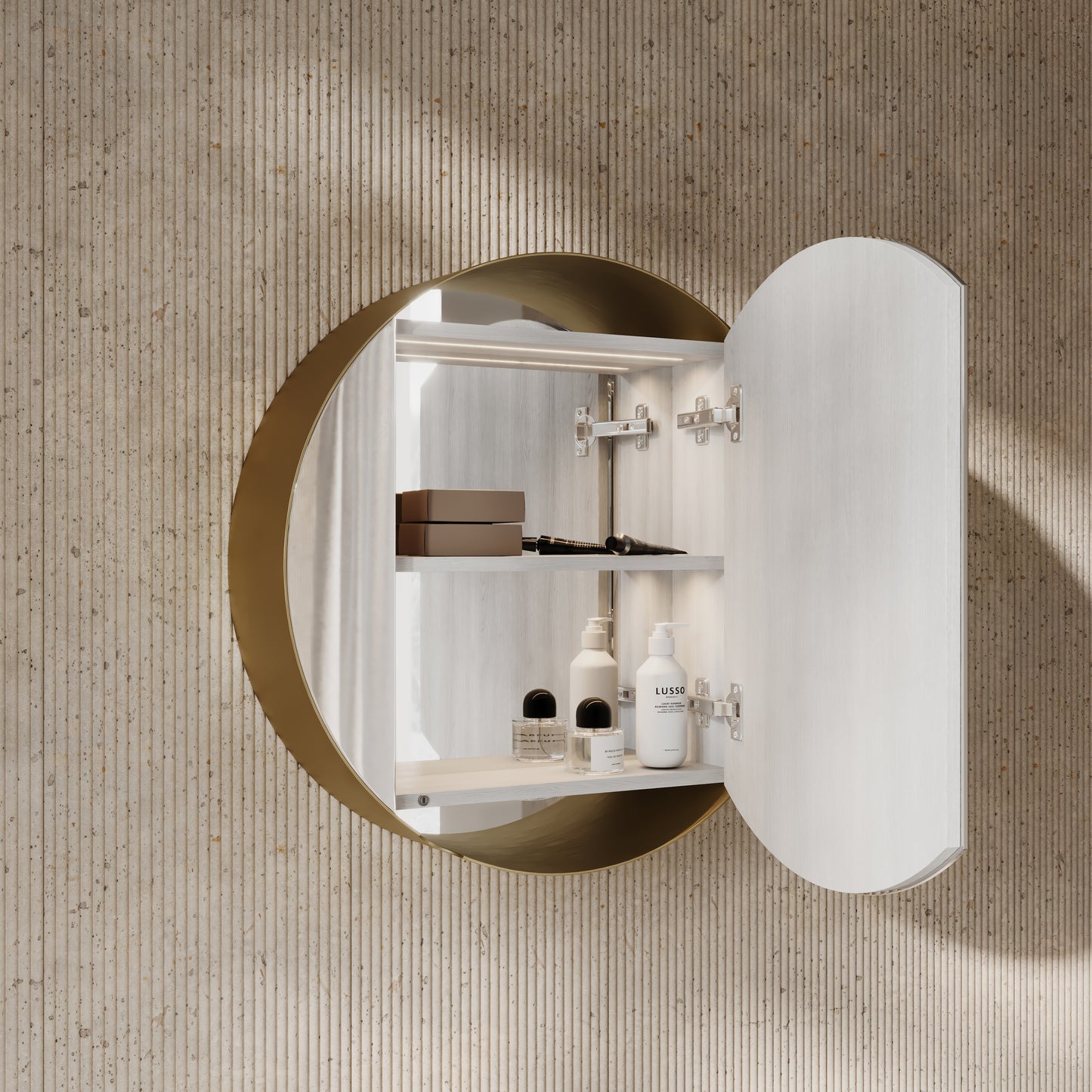 Zenith Brushed Gold Round LED Mirror Cabinet 600mm