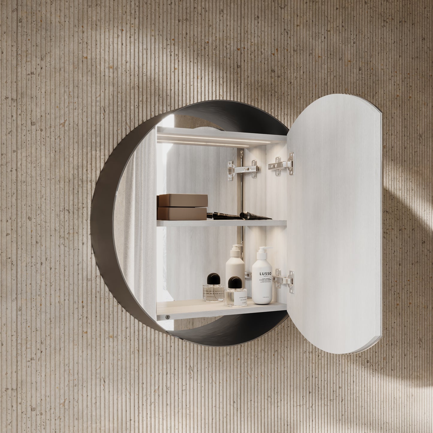 Zenith Matte Black Round LED Mirror Cabinet 600mm