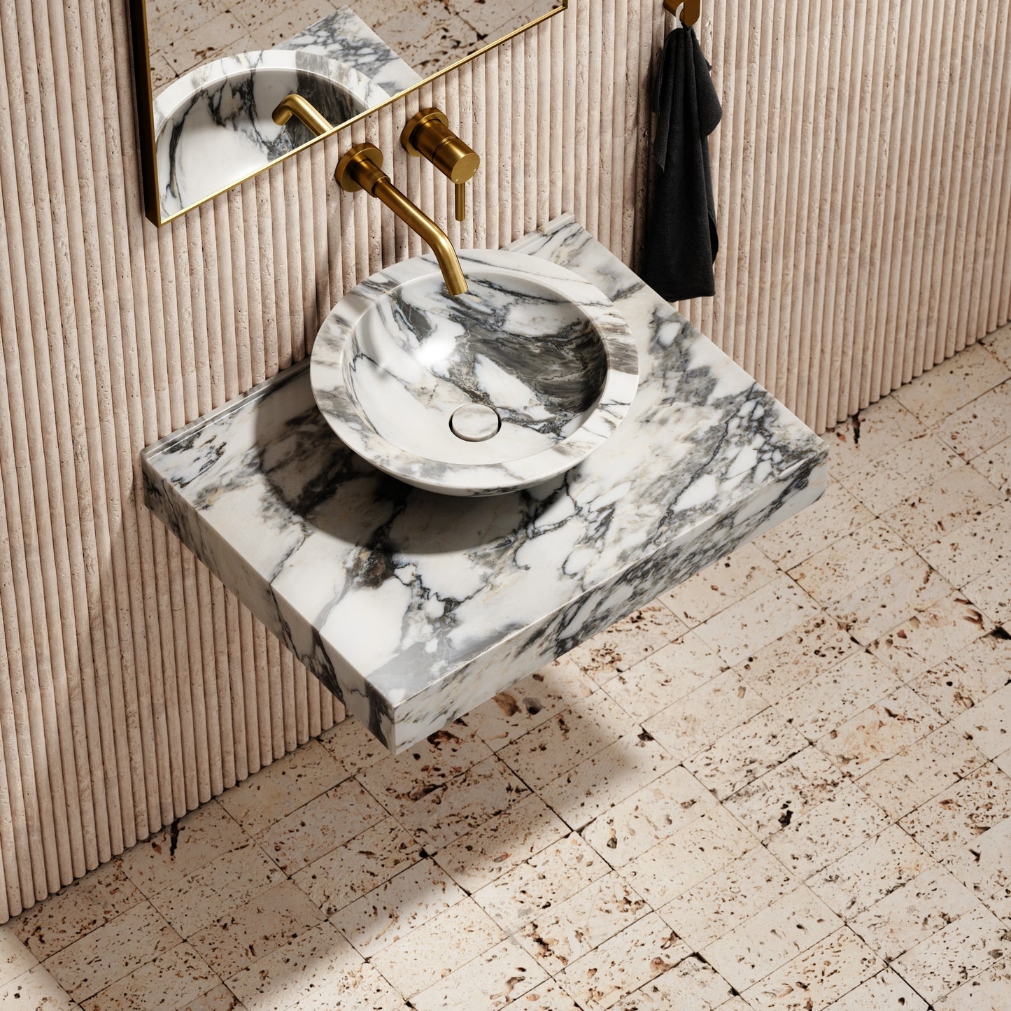 Arabescato Marble Countertop Basin Shelf 660mm