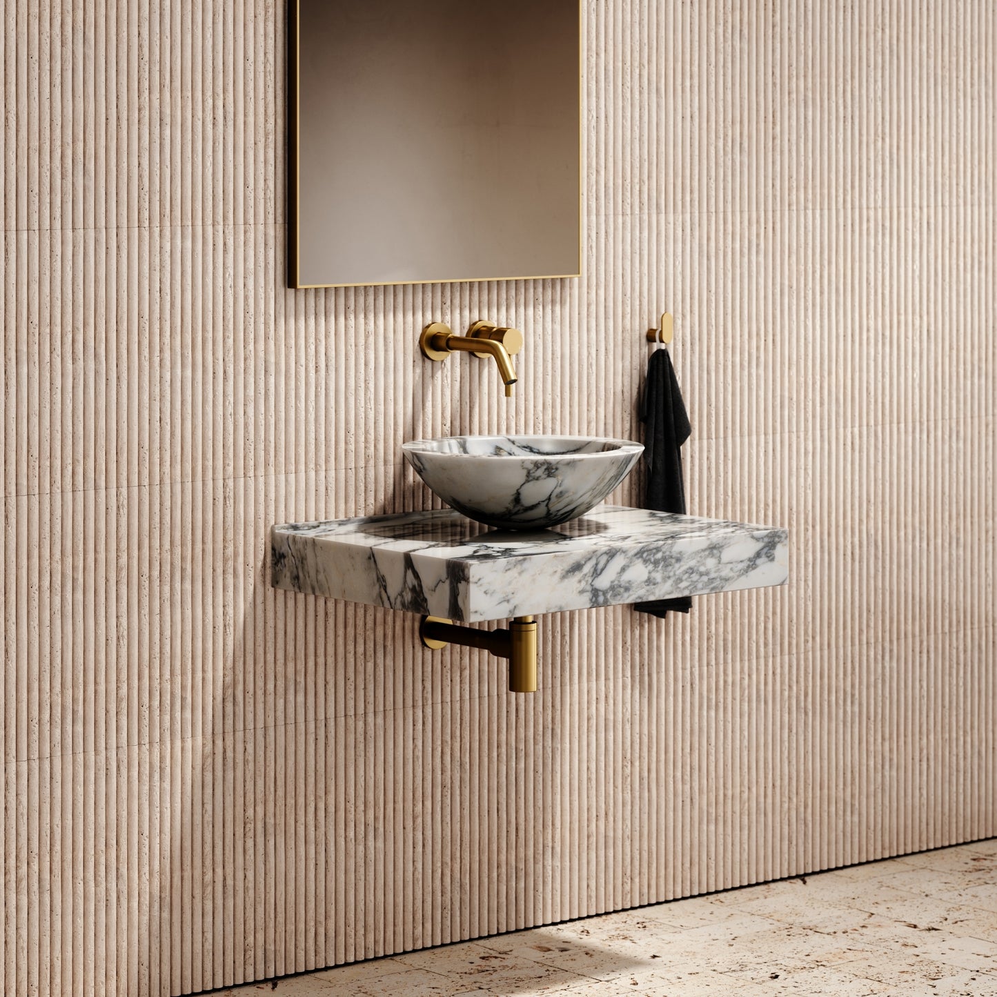 Arabescato Marble Countertop Basin Shelf 660mm
