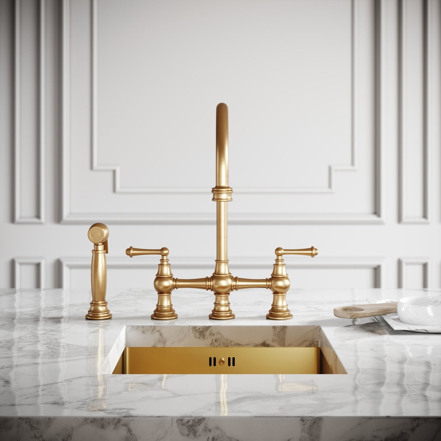 Asbury 4-hole Traditional Kitchen Tap Brushed Gold