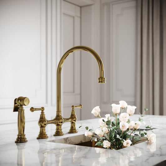 Asbury 4-Hole Traditional Kitchen Tap Polished Brass