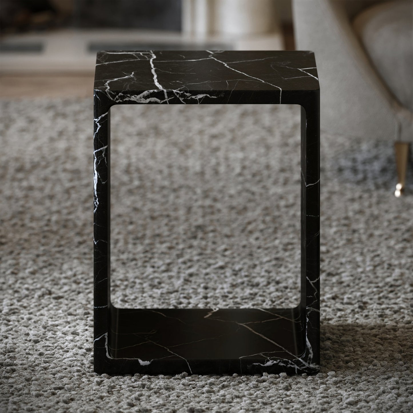 Azzurra Nero Marquina Marble Side Table 400mm