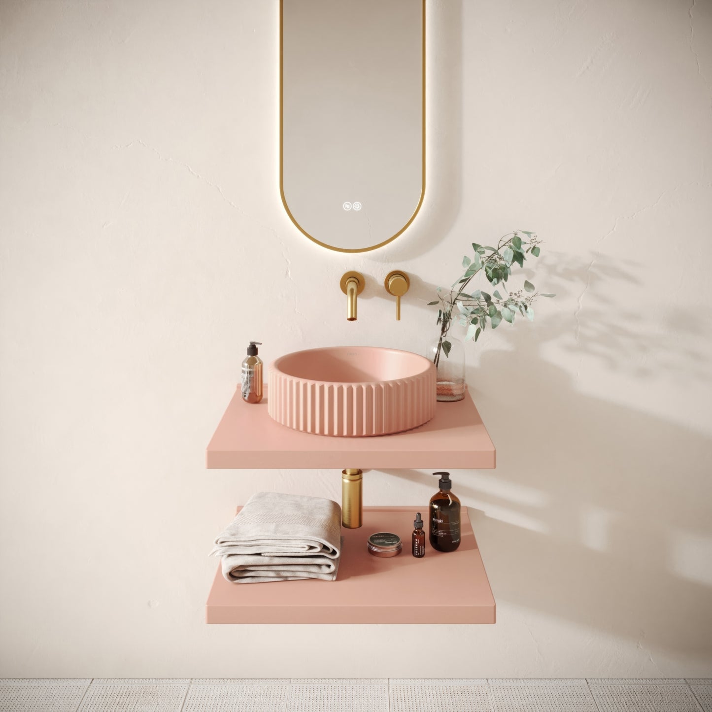 Bancone Blush Concrete Wall Mounted Countertop Shelf 600mm
