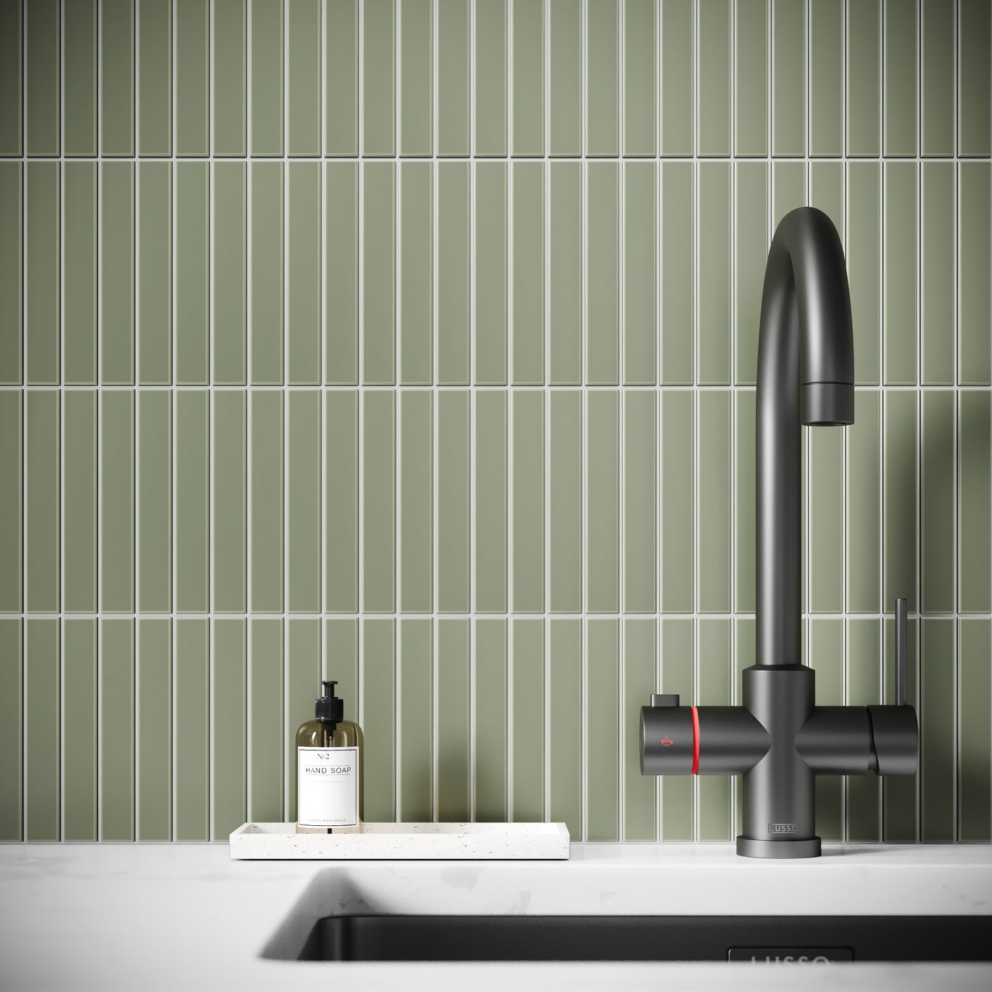 Baton Mosaic Gentle Sage Green Matte Porcelain Wall Tile