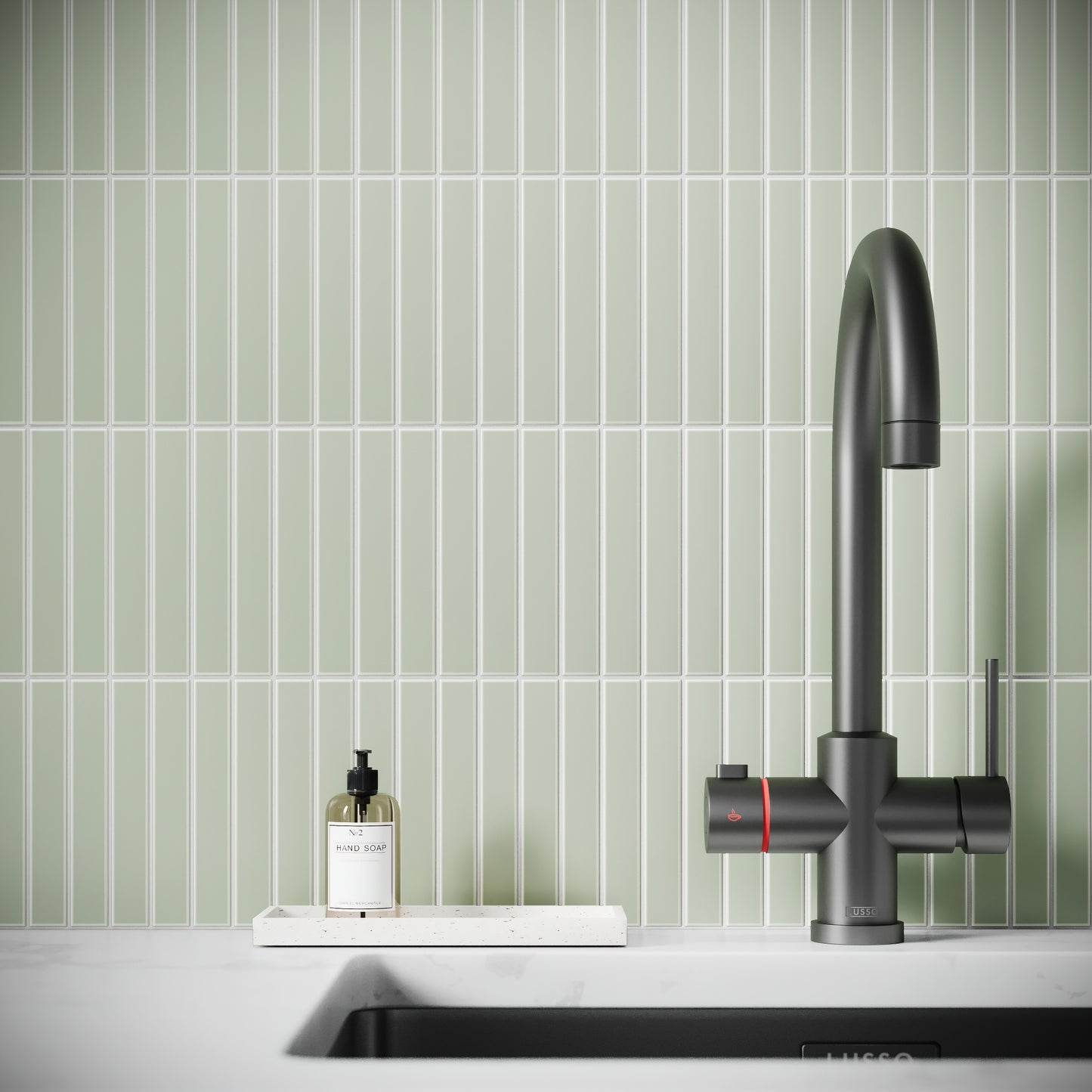 Baton Mosaic Soft Pear Green Matte Porcelain Wall Tile