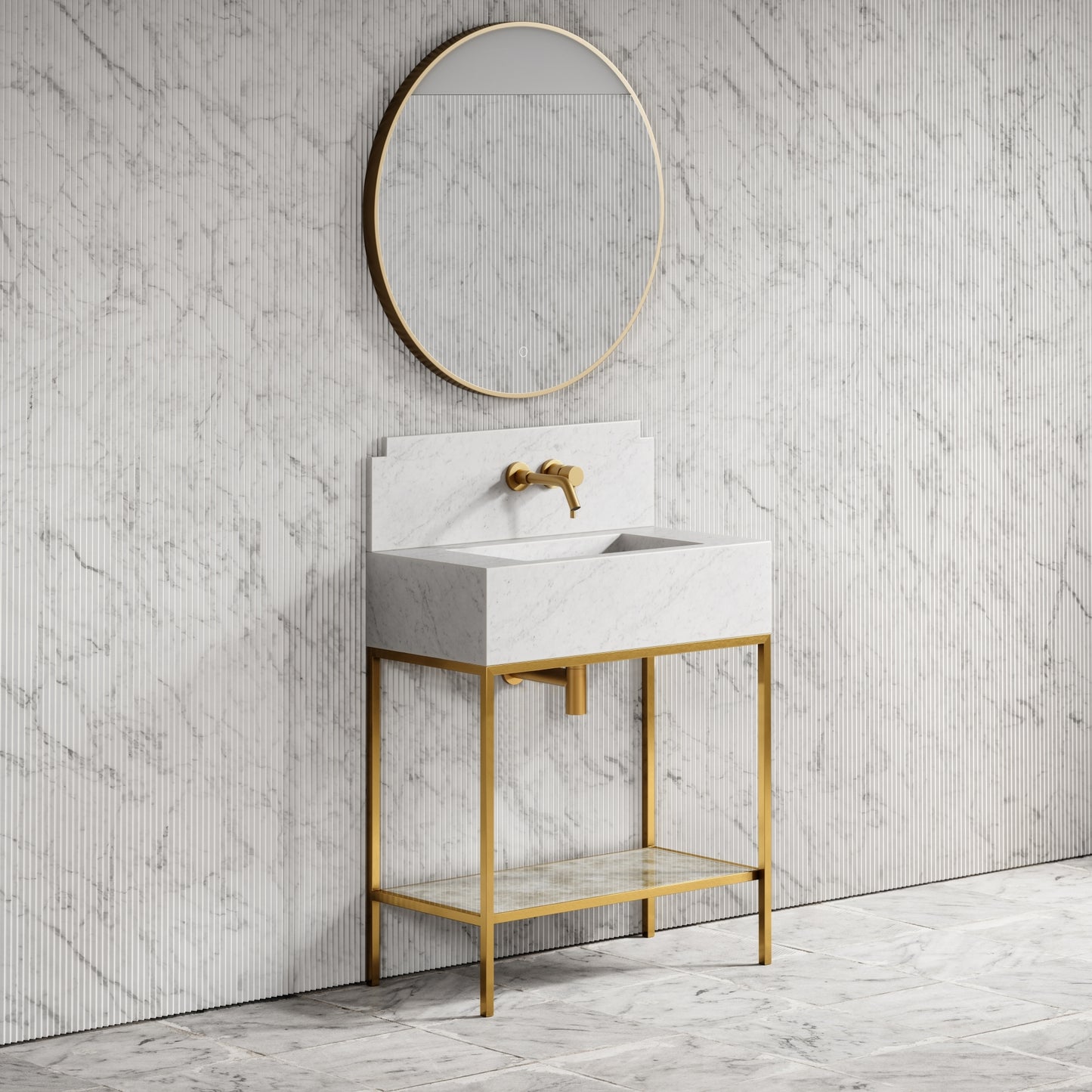 Belgravia Brushed Gold & Carrara Marble Vanity Unit 800mm