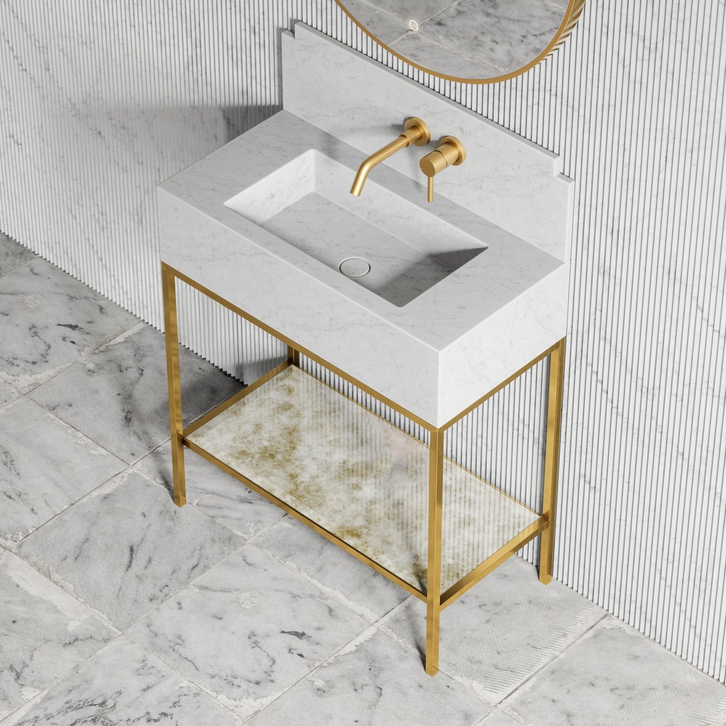 Belgravia Brushed Gold & Carrara Marble Vanity Unit 800mm