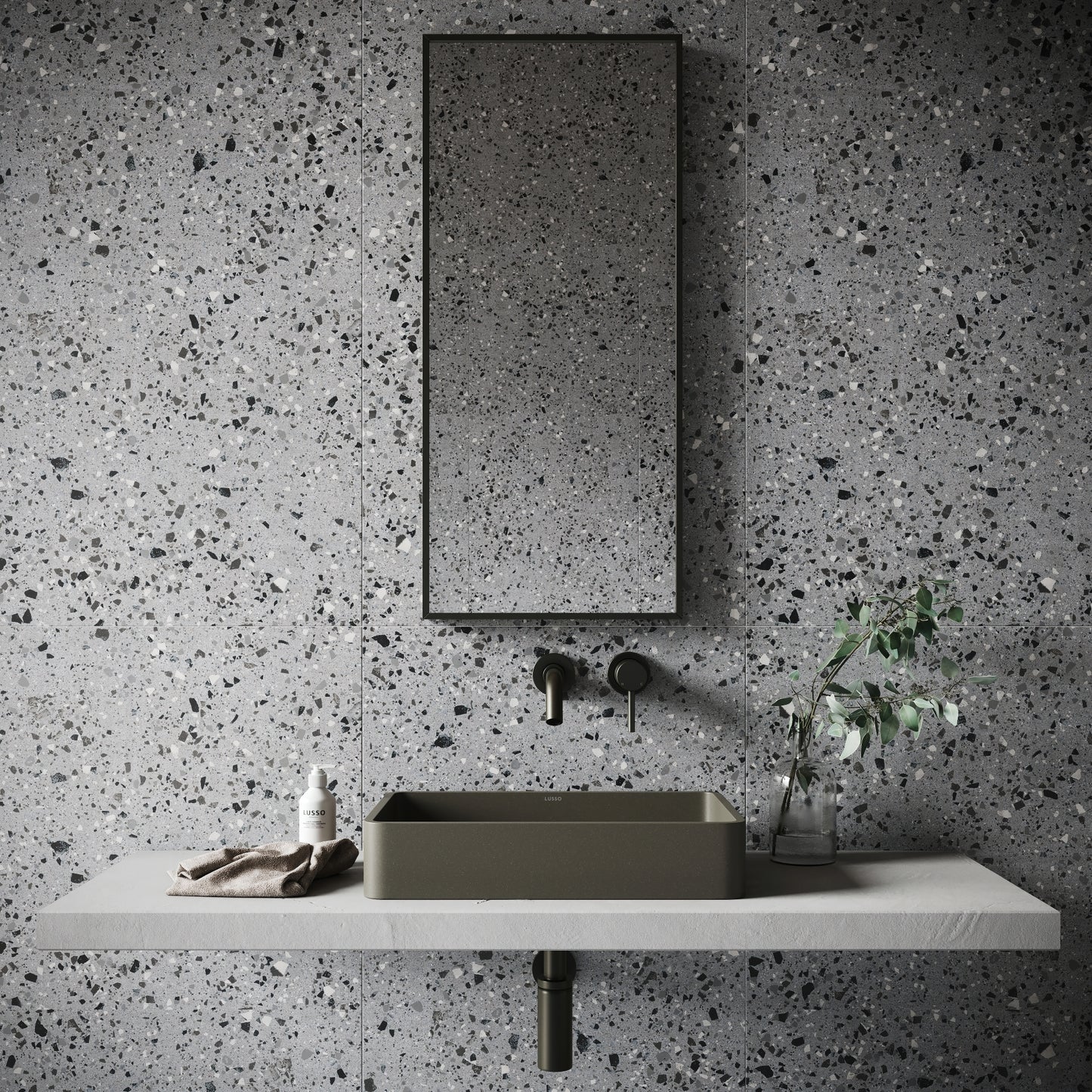Bellazza Anthracite Terrazzo Porcelain Wall or Floor Tile 1200 x 600mm