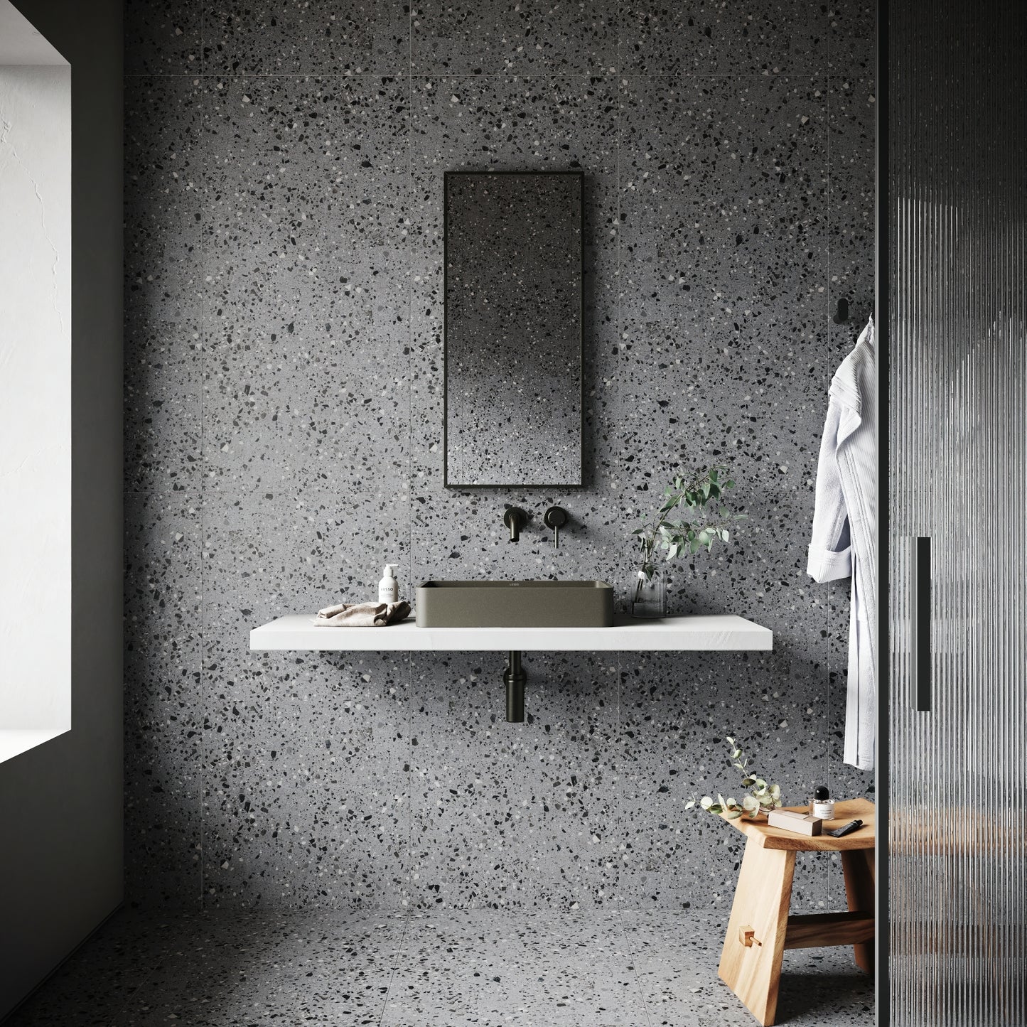 Bellazza Anthracite Terrazzo Porcelain Wall or Floor Tile 1200 x 600mm
