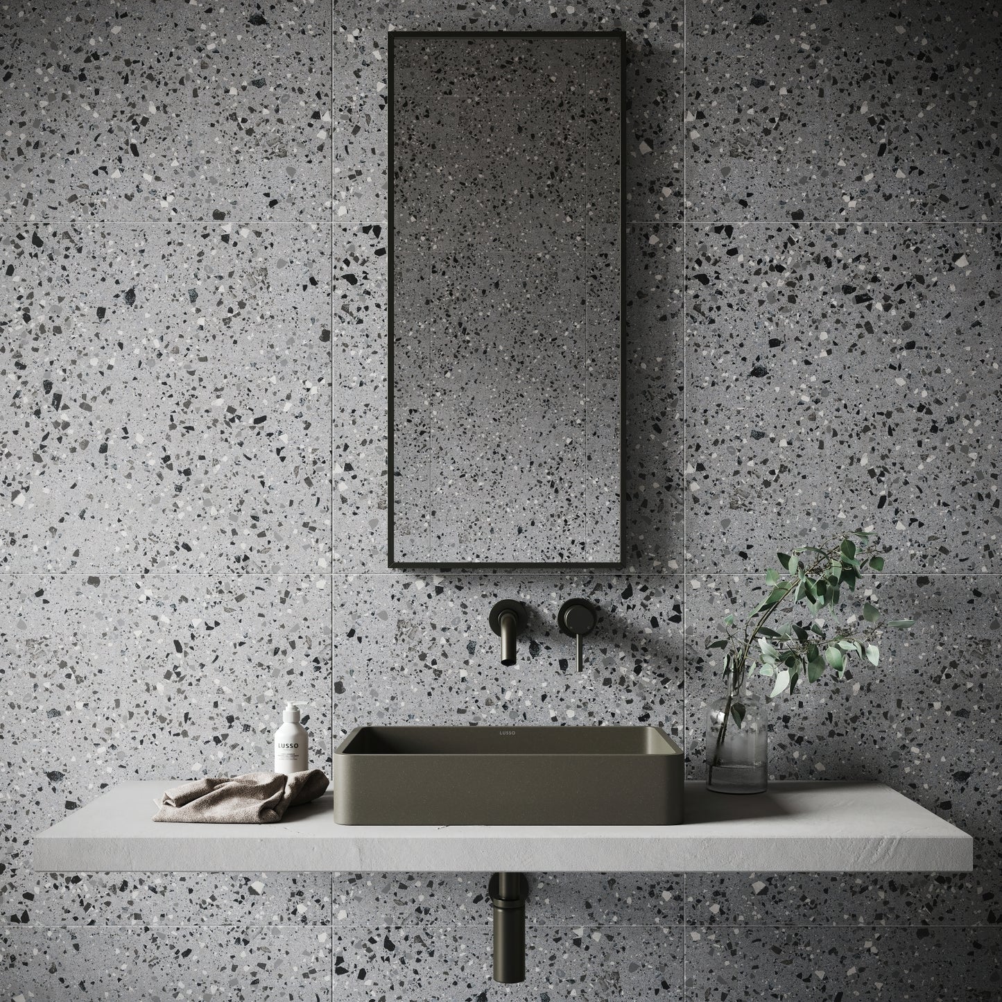 Bellazza Anthracite Terrazzo Porcelain Wall or Floor Tile 600 x 600mm