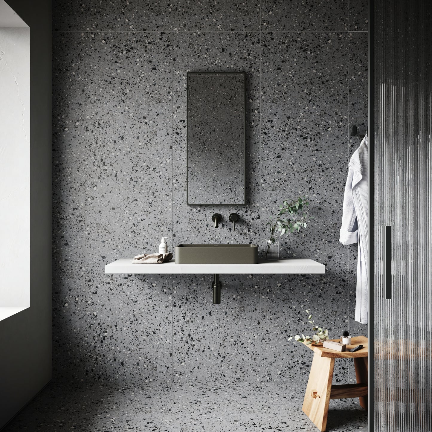 Bellazza Anthracite Terrazzo Porcelain Wall or Floor Tile 600 x 600mm