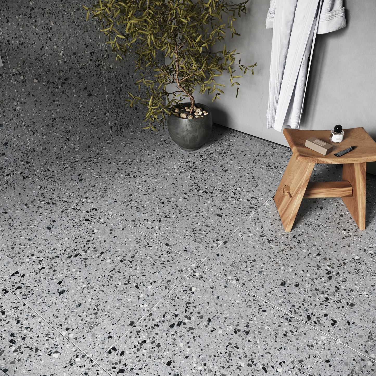 Bellazza Anthracite Terrazzo Porcelain Wall or Floor Tile 600 x 600mm