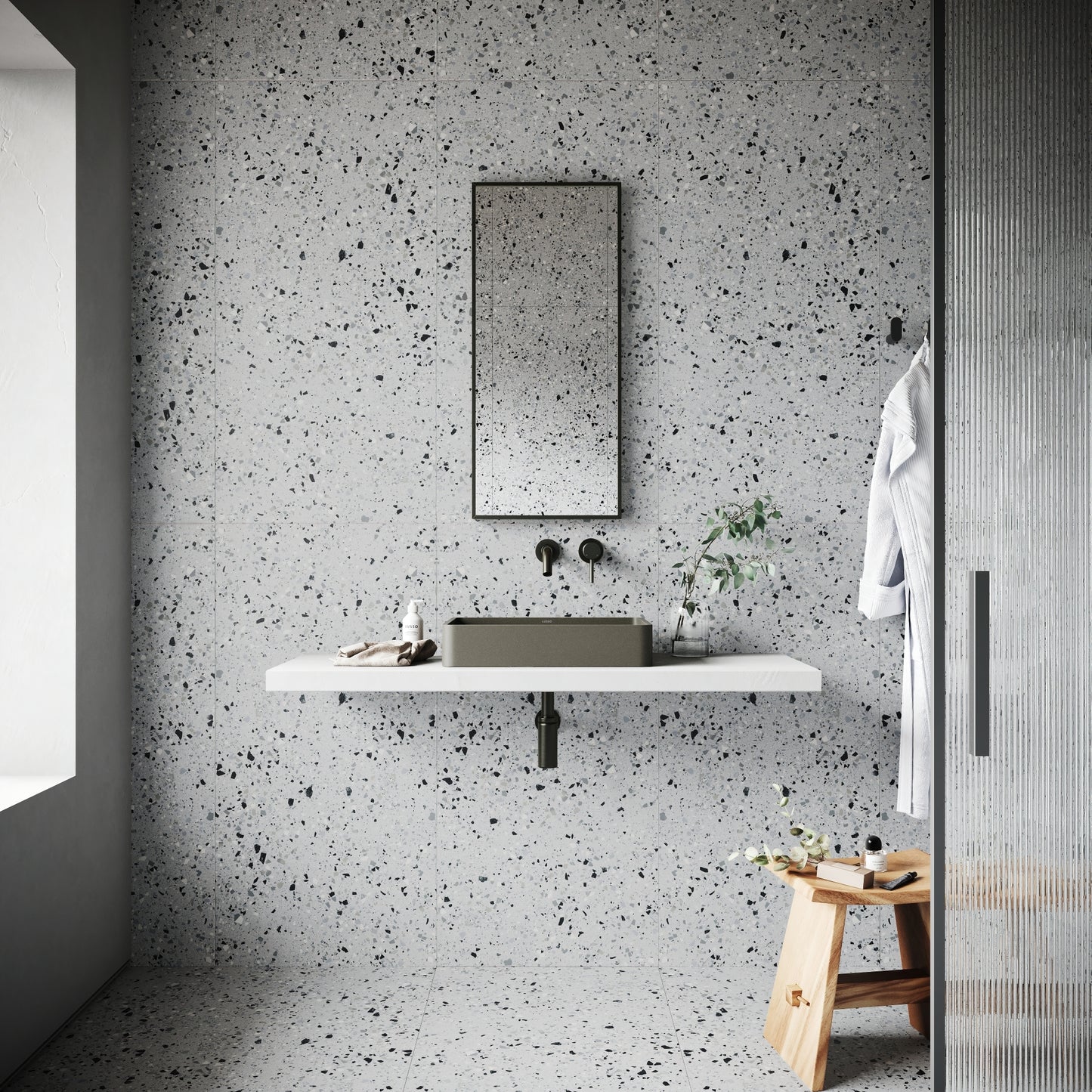 Bellazza Grey Terrazzo Porcelain Wall or Floor Tile 1200 x 600mm
