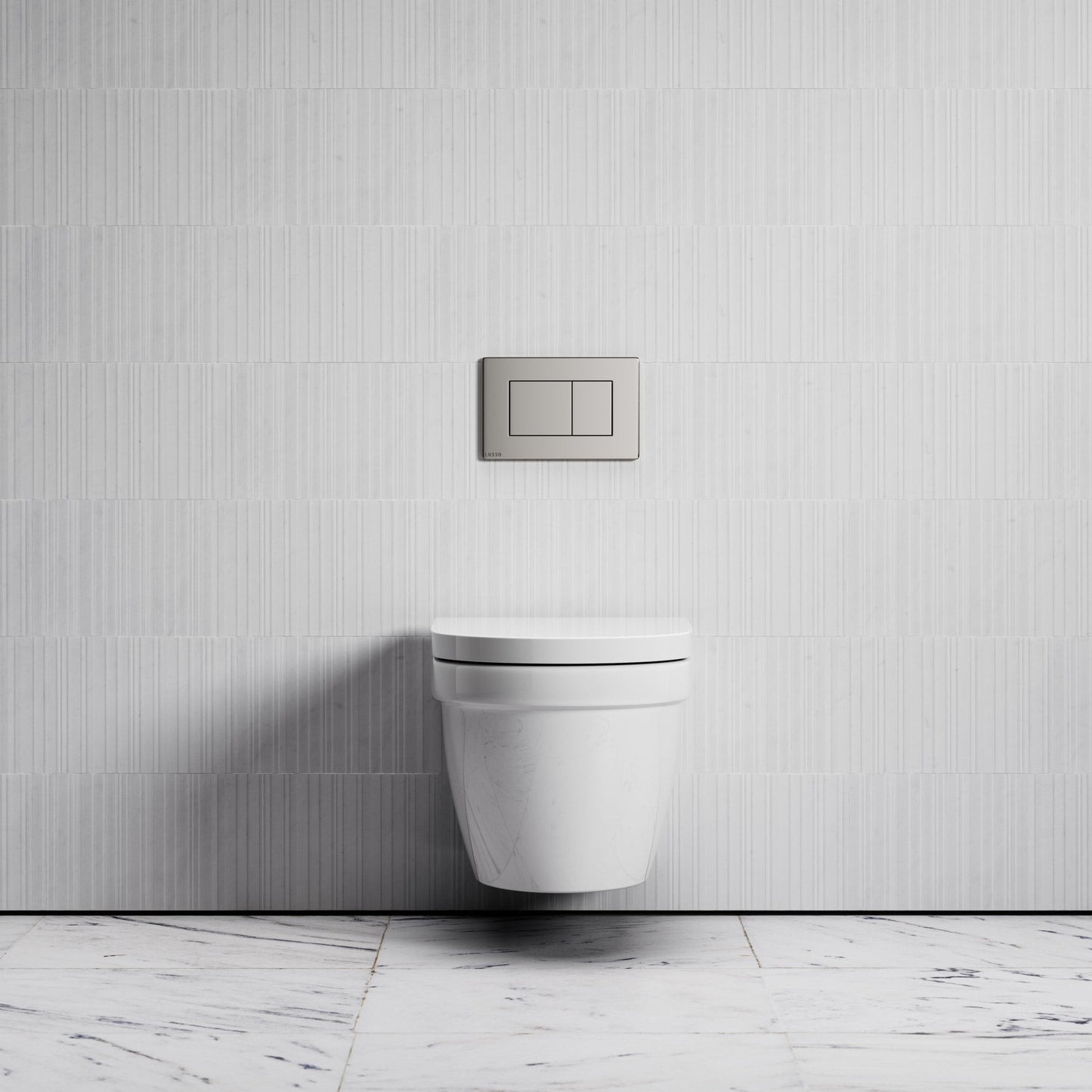Berkeley Traditional Wall Hung Rimless Toilet with Concealed Cistern Frame and Polished Nickel Flush Plate