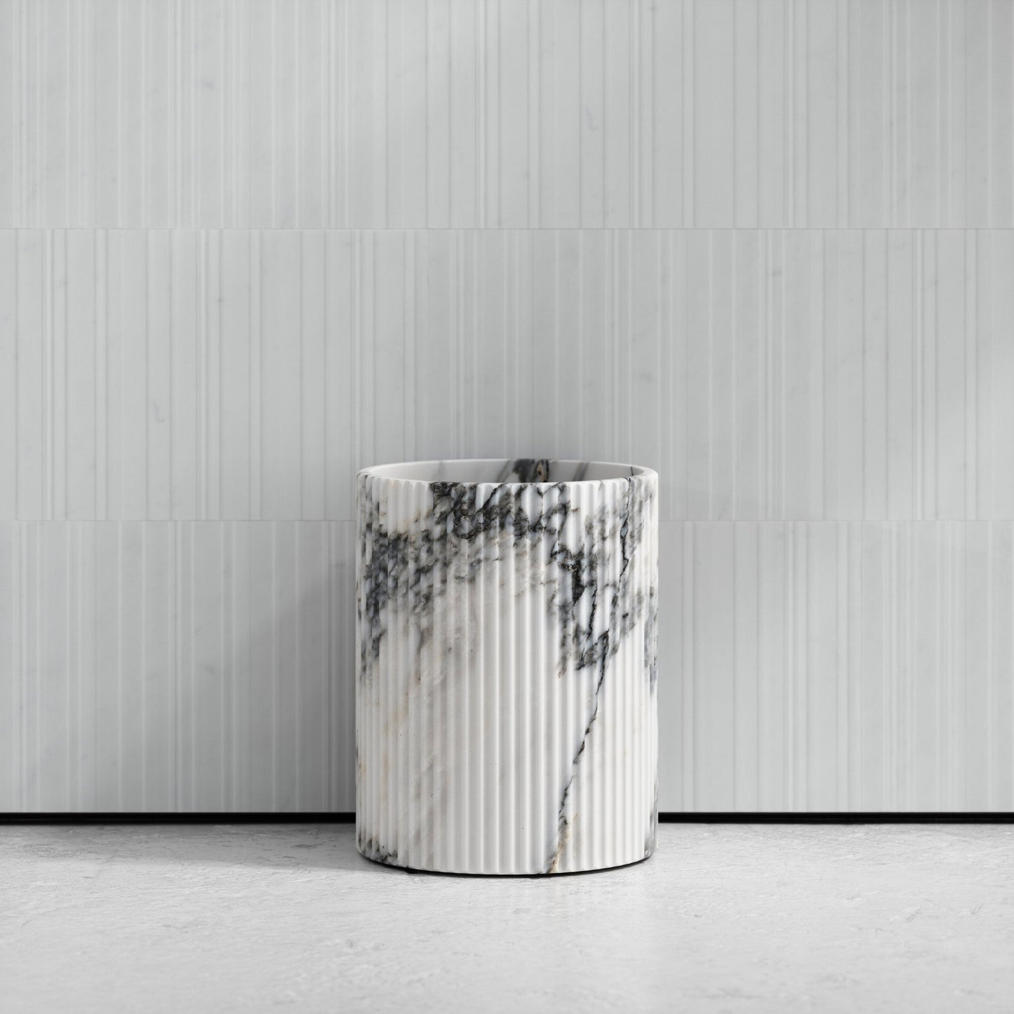 Bijoux Arabescato Fluted Marble Bathroom Bin
