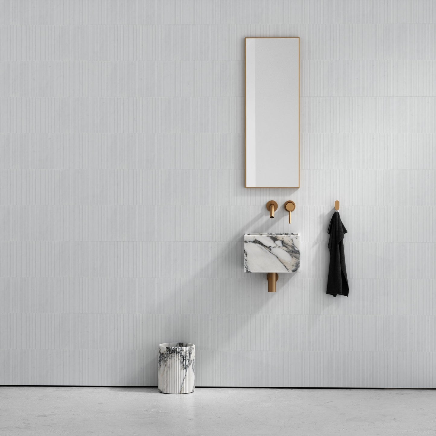 Bijoux Arabescato Fluted Marble Bathroom Bin