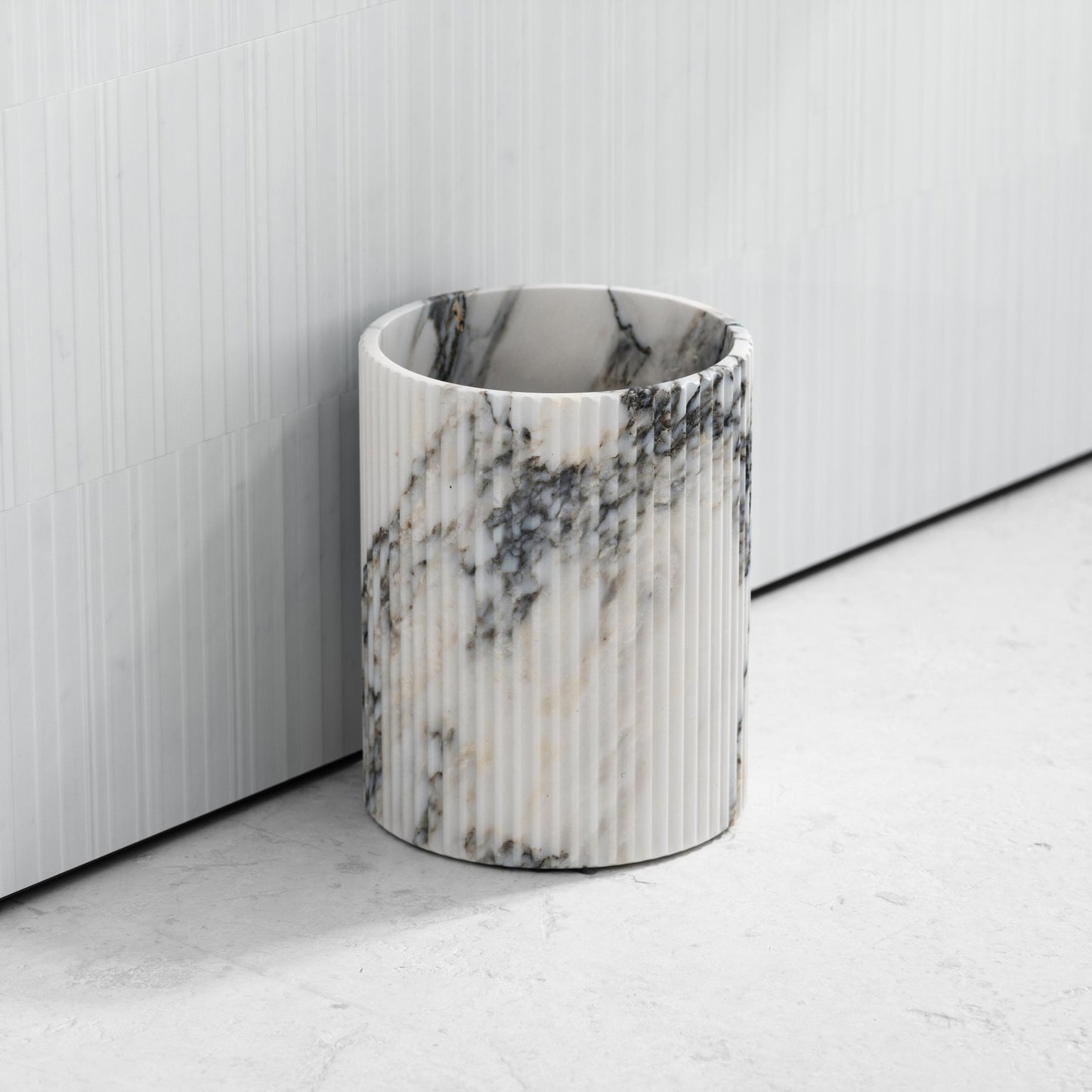 Bijoux Arabescato Fluted Marble Bathroom Bin