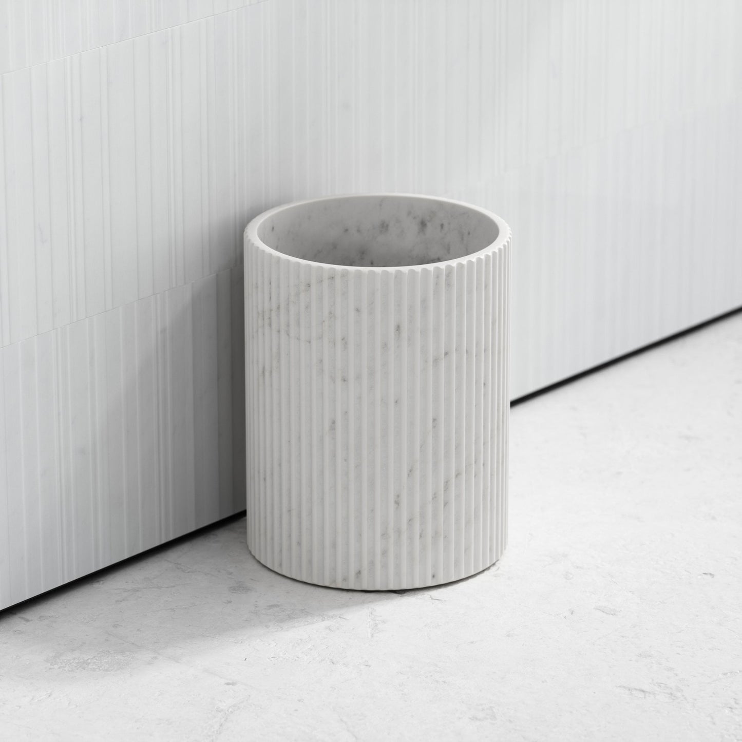 Bijoux Carrara Fluted Marble Bathroom Bin