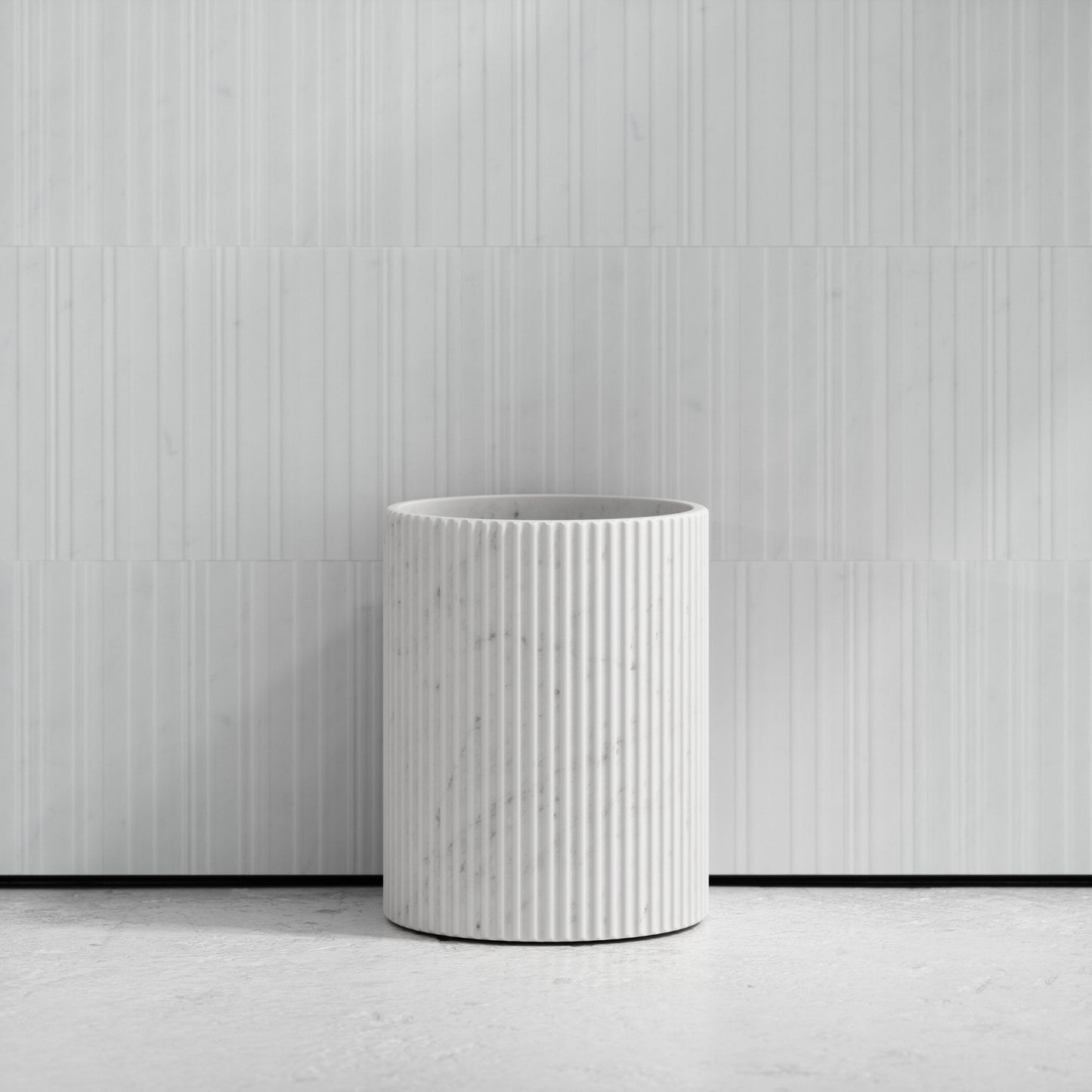 Bijoux Carrara Fluted Marble Bathroom Bin