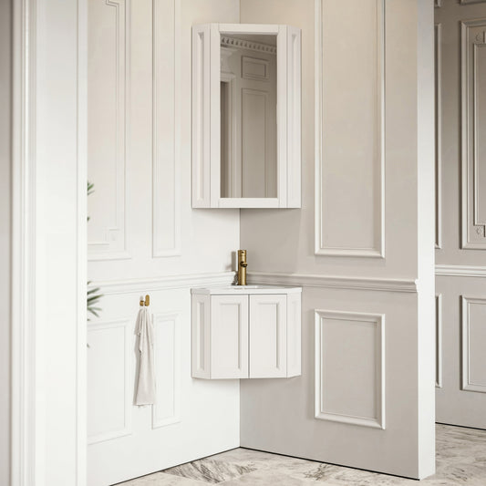 Blenheim Matte Cream Corner Vanity Unit with Mirror Cabinet 390mm