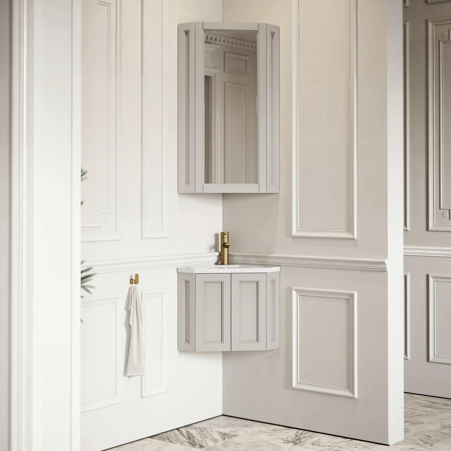 Blenheim Matte Stone Corner Vanity Unit with Mirror Cabinet 390mm