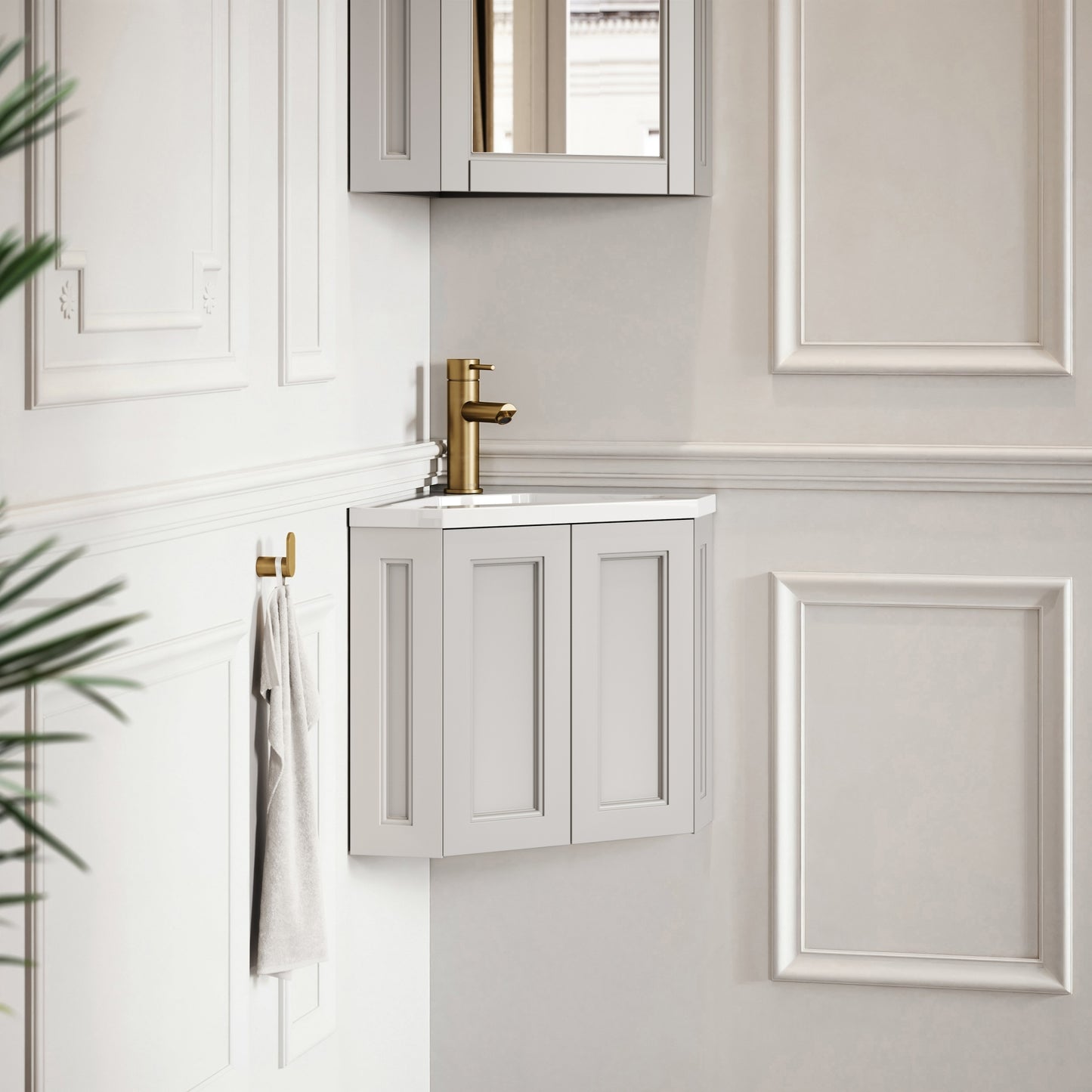 Blenheim Matte Stone Corner Vanity Unit with Mirror Cabinet 390mm
