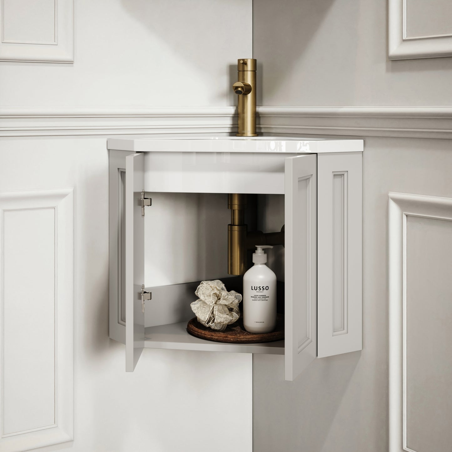 Blenheim Matte Stone Corner Vanity Unit with Mirror Cabinet 390mm