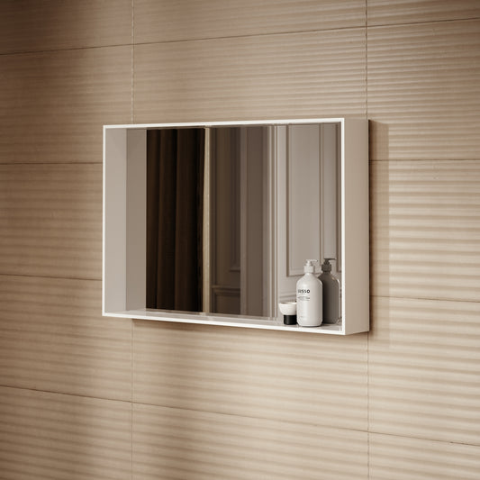 Calvi Matte White Stone Mirror with Shelf 900mm