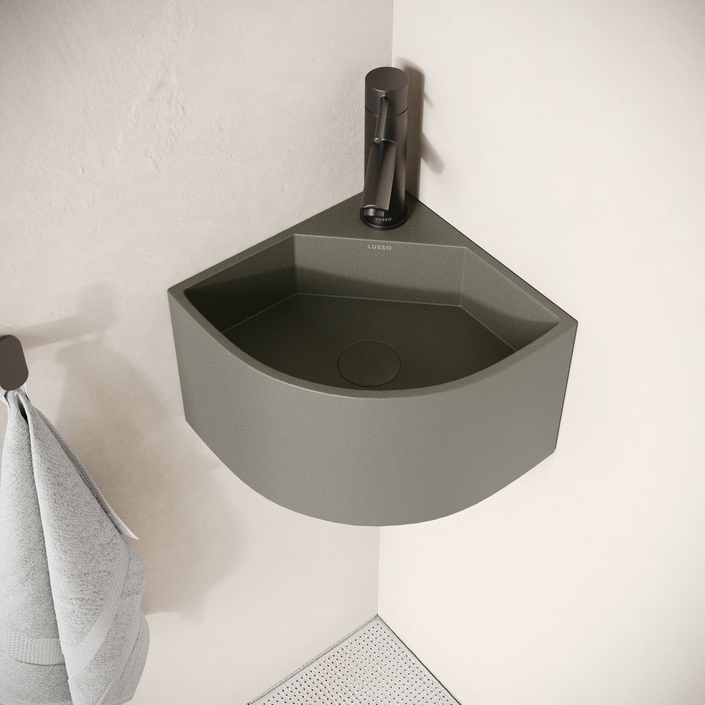 Cantiera Oyster Concrete Wall Hung Corner Basin 300mm