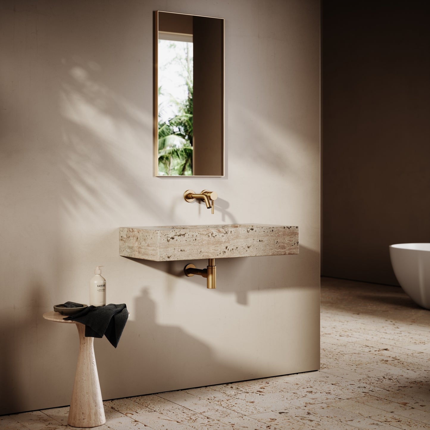 Capri Travertine Stone Wall Mounted Basin 800mm